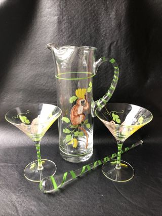 Martini Set Cocktails - Pitcher,  Stirrer,  2 Martini Glasses - Monkey