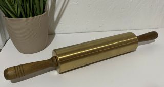Vintage Brass Wooden Handle Rolling Pin Full Size