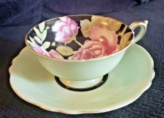 Chugai China Pink Cabbage Rose Footed Teacup And Saucer Made In Occupied Japan