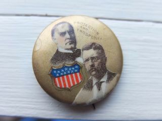 1900 William Mckinley Teddy Theodore Roosevelt 1.  25 " Campaign Jugate Pinback