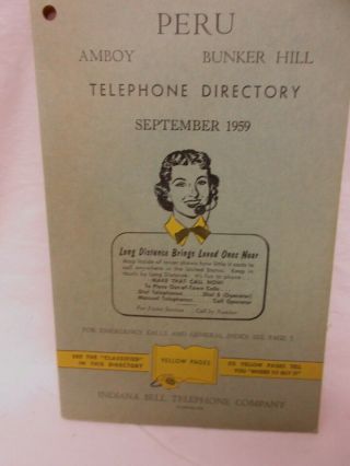 Vintage 1959 Peru Indiana City Directory Number Telephone Book Yellow Pages