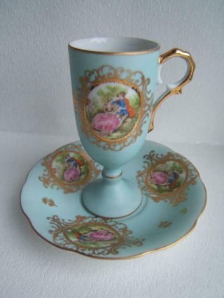 Vintage Tall Footed Lefton Handpainted Tea Cup & Saucer