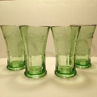 Vintage Libbey Green Glasses Coca Cola Coke Flared Tumblers Heavy 16oz Set of 4 2
