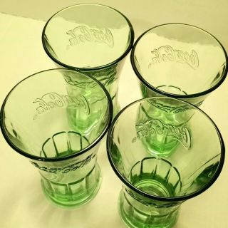 Vintage Libbey Green Glasses Coca Cola Coke Flared Tumblers Heavy 16oz Set of 4 3