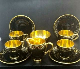 Black And Gold Demitasse Cups And Saucers,  Sugar And Cream Arklow Ireland