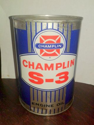 Vintage Metal Champlin S - 3 Motor Oil Quart Can Empty Multise Cross Pic Enid Ok