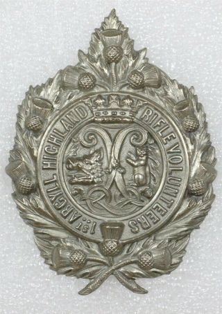 British Army Badge: The 1st Argyll Highlanders Rifle Volunteers - White Metal