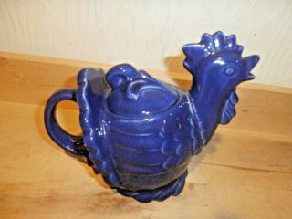 Vintage Red Wing 257 Dark Blue Rooster Teapot