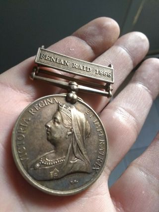 Canadian 1866 Fenian Raid Medal.  Sterling Silver.  Missing Ribbon.  Rifle Sergeant