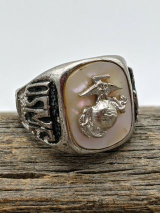 Vintage Espo United States Marine Corps Usmc Sterling Mother Of Pearl Ring Sz 11