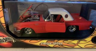 1957 Ford Thunderbird Pro Street Modified,  Custom Car,  Red Hot Wheels 1:18 Read