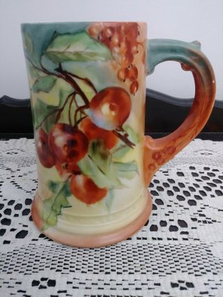 Wm Guerin Limoges France Hand Painted Red Currants On Vines Stein Tankard Mug