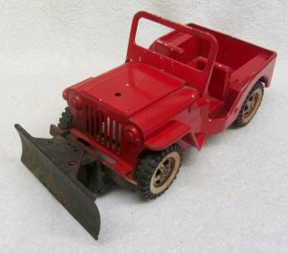Vintage Tonka Jeep Caa C5 Truck With Snow Plow Blade Pressed Steel 11 " Long