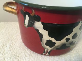Stubbs Hunk Red Enamel Hand Painted Large Pot Farm House Cow 8 Qt Farm House