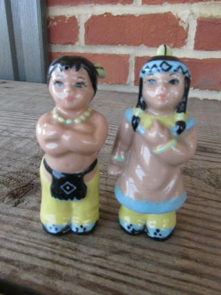 Indian Boy & Girl Salt And Pepper Shakers Ceramic Arts Studio Madison Wisconsin