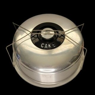 Vintage Kromex Cake Saver Aluminum Cover With Glass Plate And Metal Lock Closure
