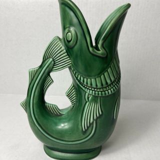 Shreve Crump & Low Green Gurgling Cod/fish Pitcher England 10.  5 Inch