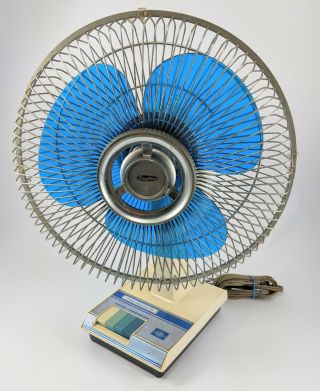Vintage Dayton Electric 12 " Oscillating Table Fan 3 Speed Blue Blades