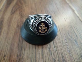 U.  S Navy Military Rhodium Electroplate Ring Sapphire Crystal U.  S Made Size 10