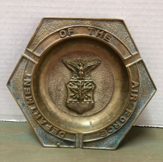 Vintage Ashtray Brass Department Of The Air Force Military Hexagon Usaf