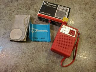 Vintage 1970s Solid State Emerson P4000 Red Transistor Am Radio