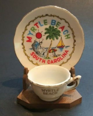 Vintage Myrtle Beach,  Sc Mini Tea Cup And Saucer Collectable Souvenir Set