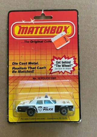 Vintage 1983 Lensey Matchbox 10 Plymouth Grand Fury Police Car On Blister Card