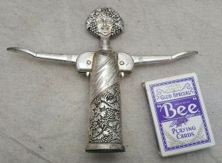 Vintage Figural Bacchus Corkscrew Godinger Italy Bottle Opener Silver Plated