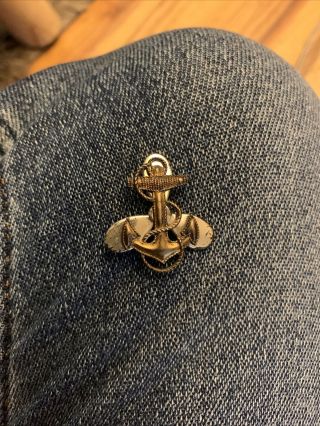 Vintage Us Navy Wwll Waves Sterling Silver Anchor And Propeller Pin Subpa8