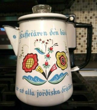 Vintage Swedish Scandinavian Berggren Enamelware Stovetop Percolator Coffee Pot