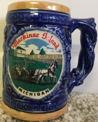 Vintage Mackinac Island Michigan Souvenir Ceramic Mug Stein Cup Coffee Carriage