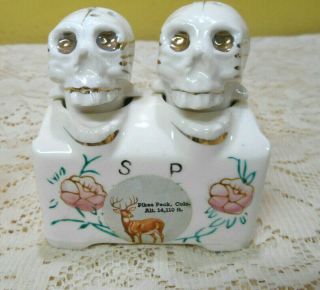Vintage Nodder Salt And Pepper Shakers Skulls Pikes Peak Souvenir