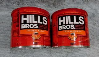 Pair Empty 26 Oz Hills Bros Blend Coffee Cans 5x6 Tins W Labels Sh