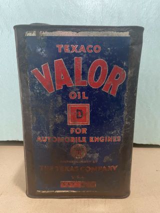 Vintage Texaco Valor 2 Gallon Square Metal Motor Oil Can Empty
