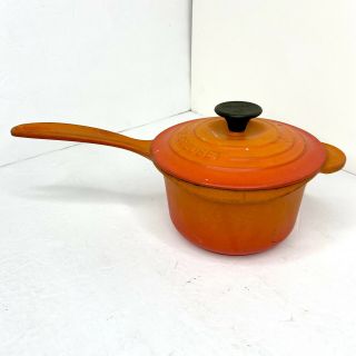 Vintage Orange Le Creuset 16 Cast Iron Enamel Sauce Pan Pot W Lid 1 1/4 Quart