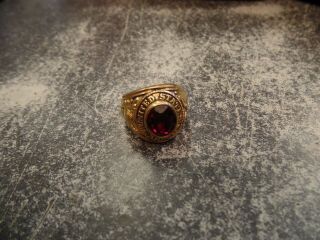 Vintage Us Army 10k Gold Filled Ring W/ Red Stone Crest Craft
