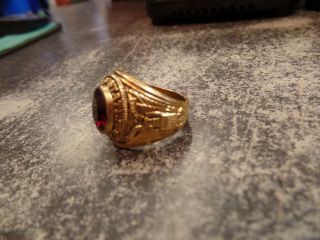 VINTAGE US ARMY 10k GOLD FILLED RING W/ RED STONE crest craft 2