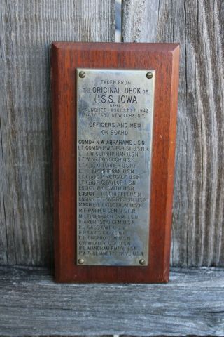 Uss Iowa Ww11 Battle Ship Plaque Of Names Of Crew On Board