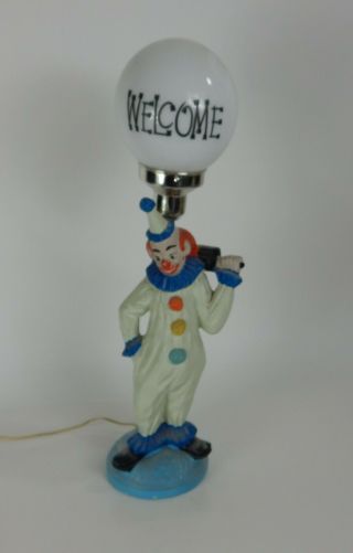 Vintage Bar Lamp Post " Welcome " Clown W/umbrella 24 "