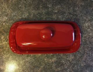 Longaberger Pottery Woven Tradition Paprika Butter Dish With Knob Lid