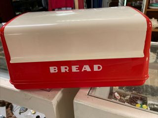 Vintage Lustro - Ware Red & White Plastic Bread Box B - 20 Mid Century Modern/retro