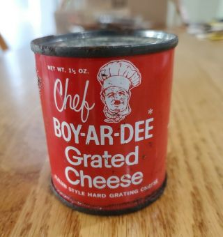 Vintage 1950s 2/3 Oz Tin Can Chef Boy - Ar - Dee Grated Cheese Tin Can
