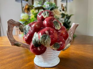 Vintage Kaldun & Bogle Teapot Hand Painted Apple Fruit Teapot Rare