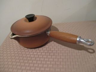 Le Crueset Brown Saucepan Wood Handle 16 6.  25” Pot Made In France With Lid