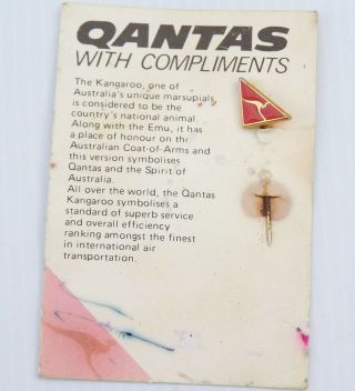 Vintage Qantas With Compliments Metal Tie Lapel Pin Badge Brooch On Card