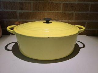 Vintage Le Creuset Yellow Enamel Cast Iron Oval Casserole Made In France