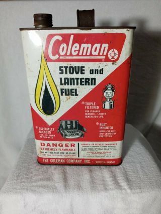Vintage Coleman Stove And Lantern Fuel 1 Gallon Metal Can Empty Oil Can Rare