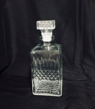 Vintage Crystal Diamond Cut Design Decanter Clear Cut Glass Stopper Liquor Heavy