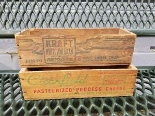 2 Vintage Wooden Kraft American Cheese Box & Clearfield Box
