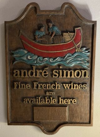 Vintage André Simon Fine French Wines Wooden Sign 18”